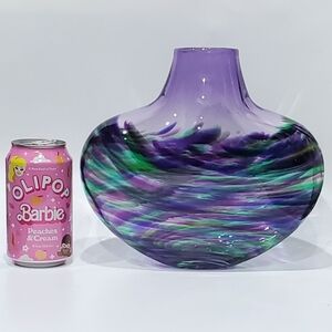 2004 10" Purple Green Vortex Swirl Art Glass Vase Etched/Signed Dated by Artist